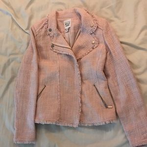 Baby pink tweed Moto jacket
